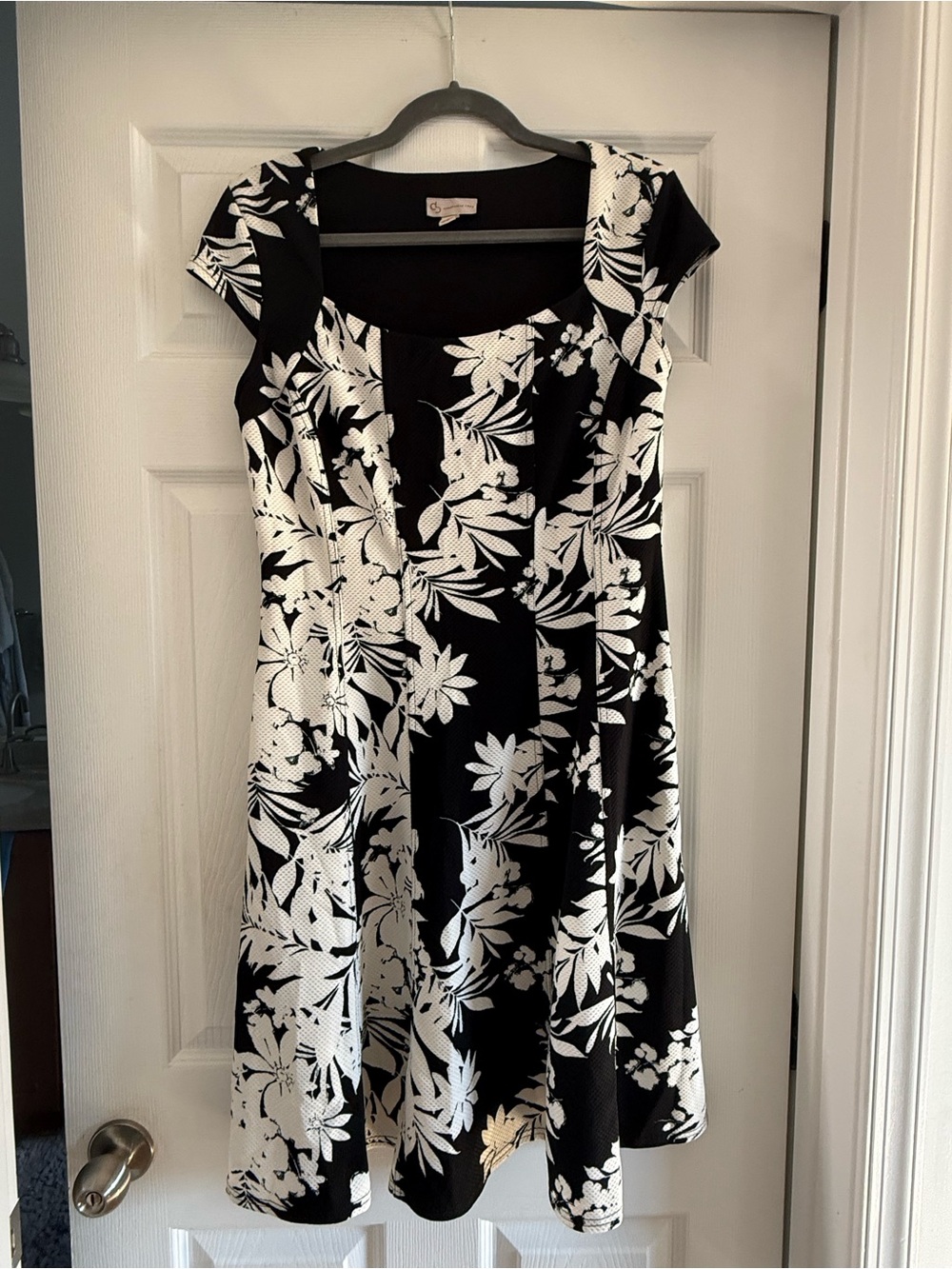 Black & White Floral Fit-and-Flare Dress